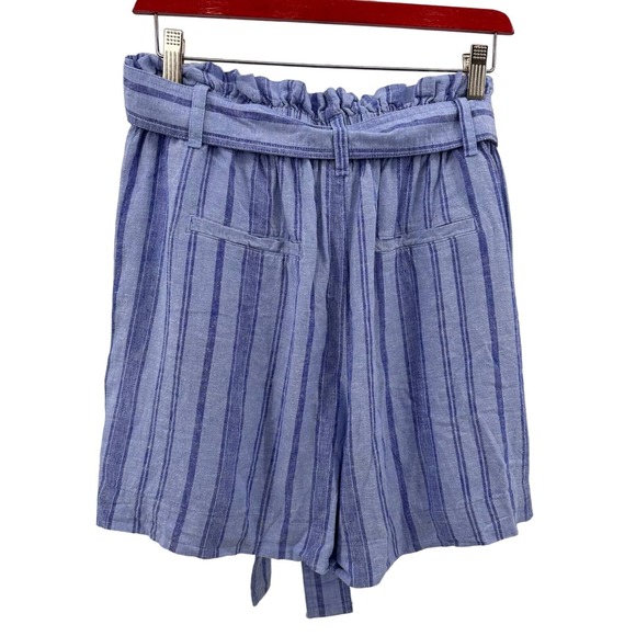 A New Day Striped High Rise Linen Blend Ruffle Waist Paperbag Shorts Size L Blue - Picture 4 of 10
